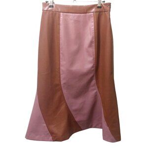 NWT Voy Brown & Mauve Colorblock Faux Leather Midi Skirt~Side Zip~SMALL
